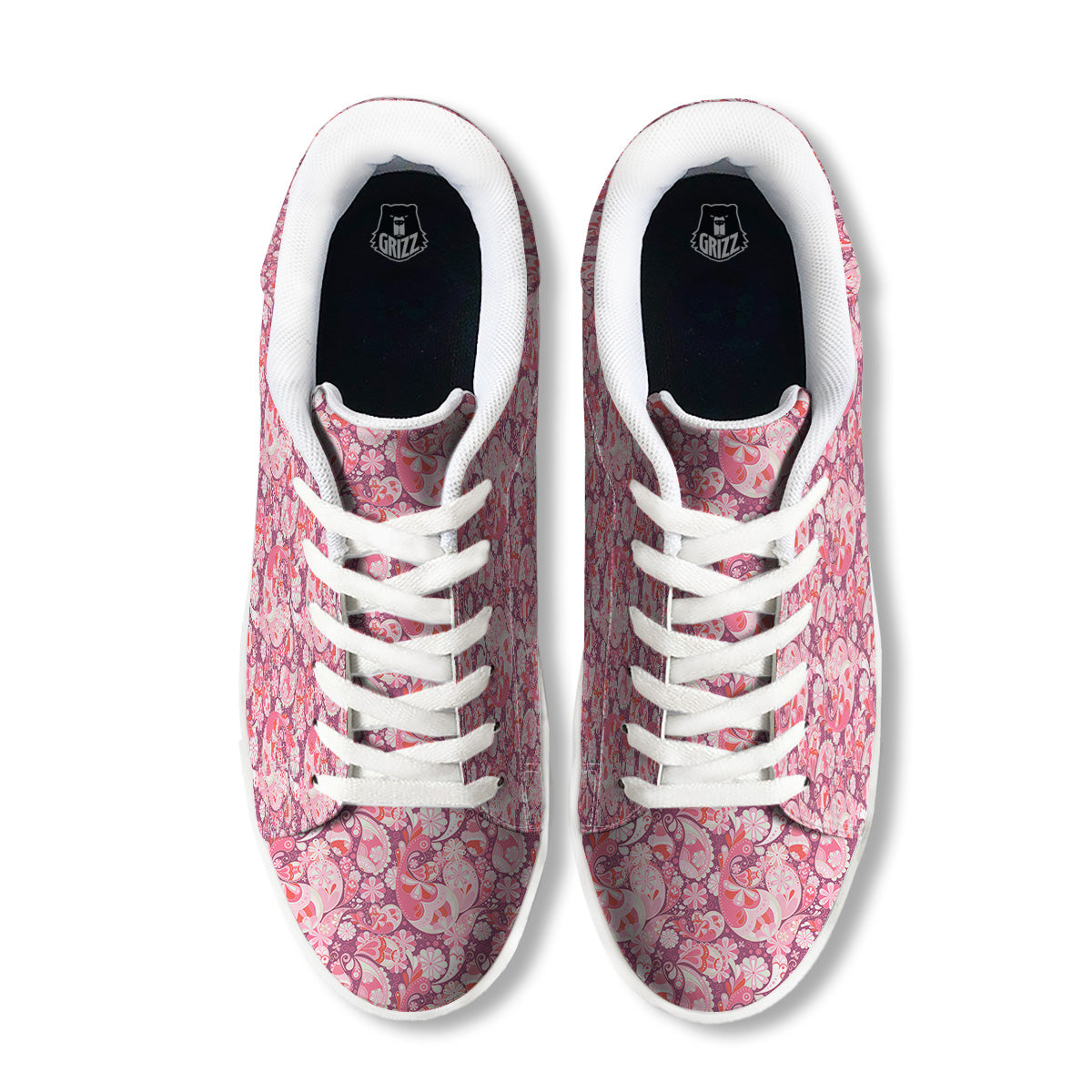 Floral Pink Paisley Print Pattern White Low Top Sneakers-grizzshop