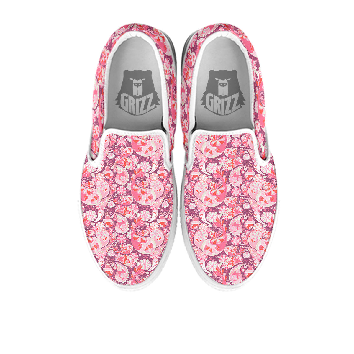 Floral Pink Paisley Print Pattern White Slip On Shoes-grizzshop