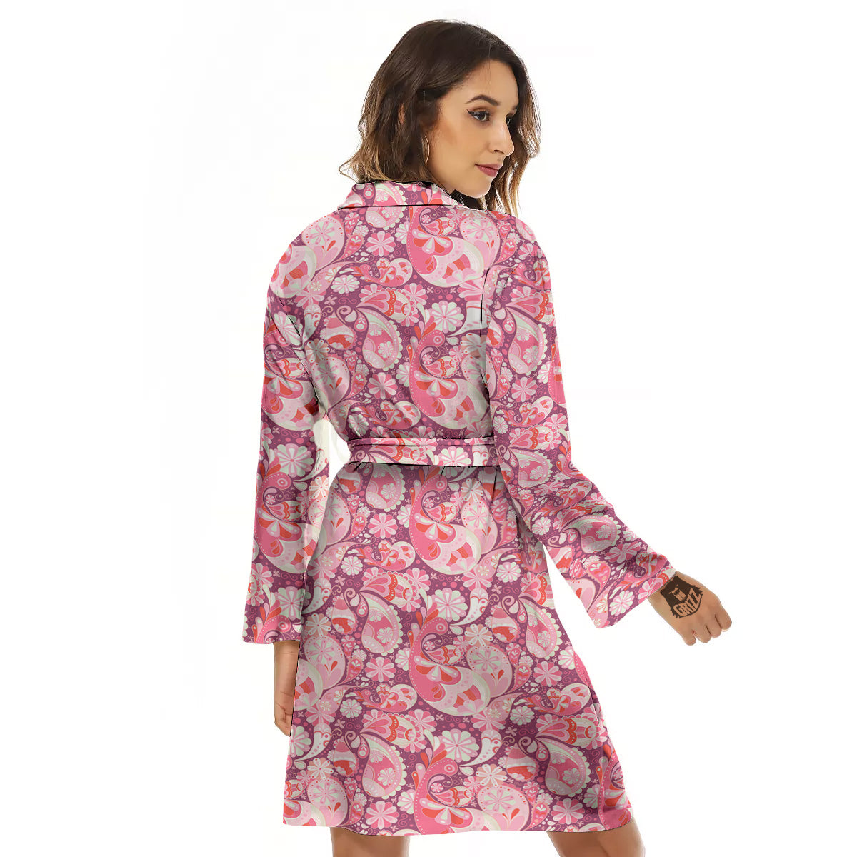 Floral Pink Paisley Print Pattern Women's Robe-grizzshop