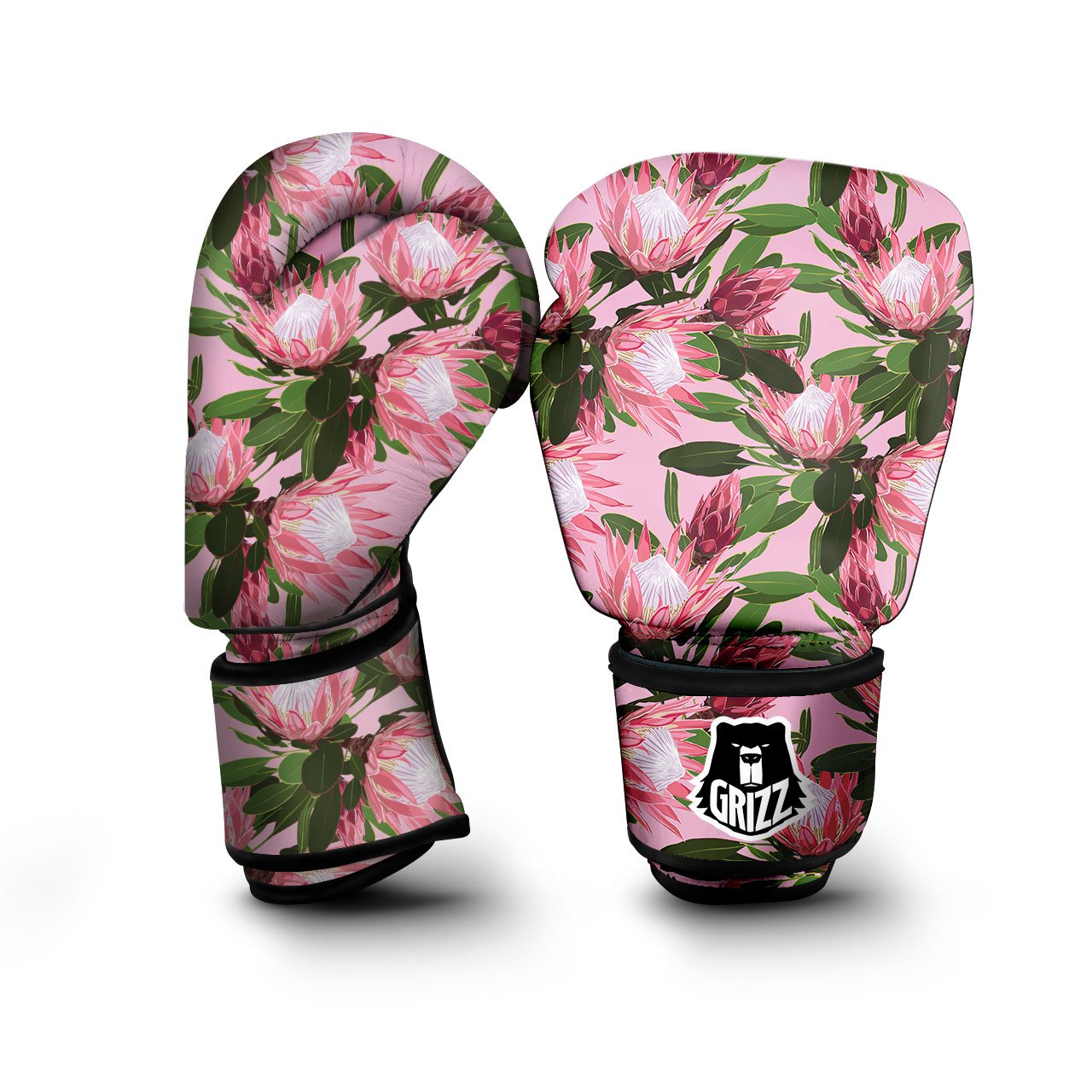 Floral Protea Print Pattern Boxing Gloves-grizzshop