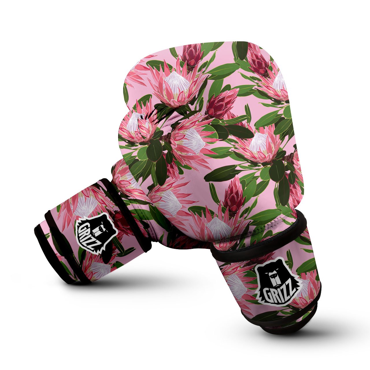 Floral Protea Print Pattern Boxing Gloves-grizzshop