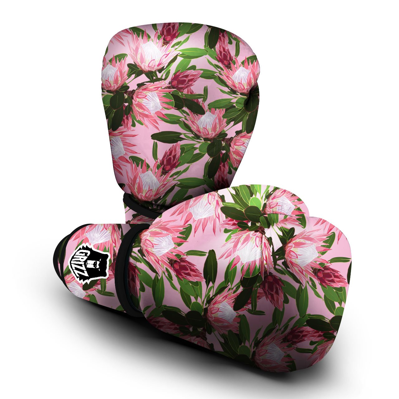Floral Protea Print Pattern Boxing Gloves-grizzshop