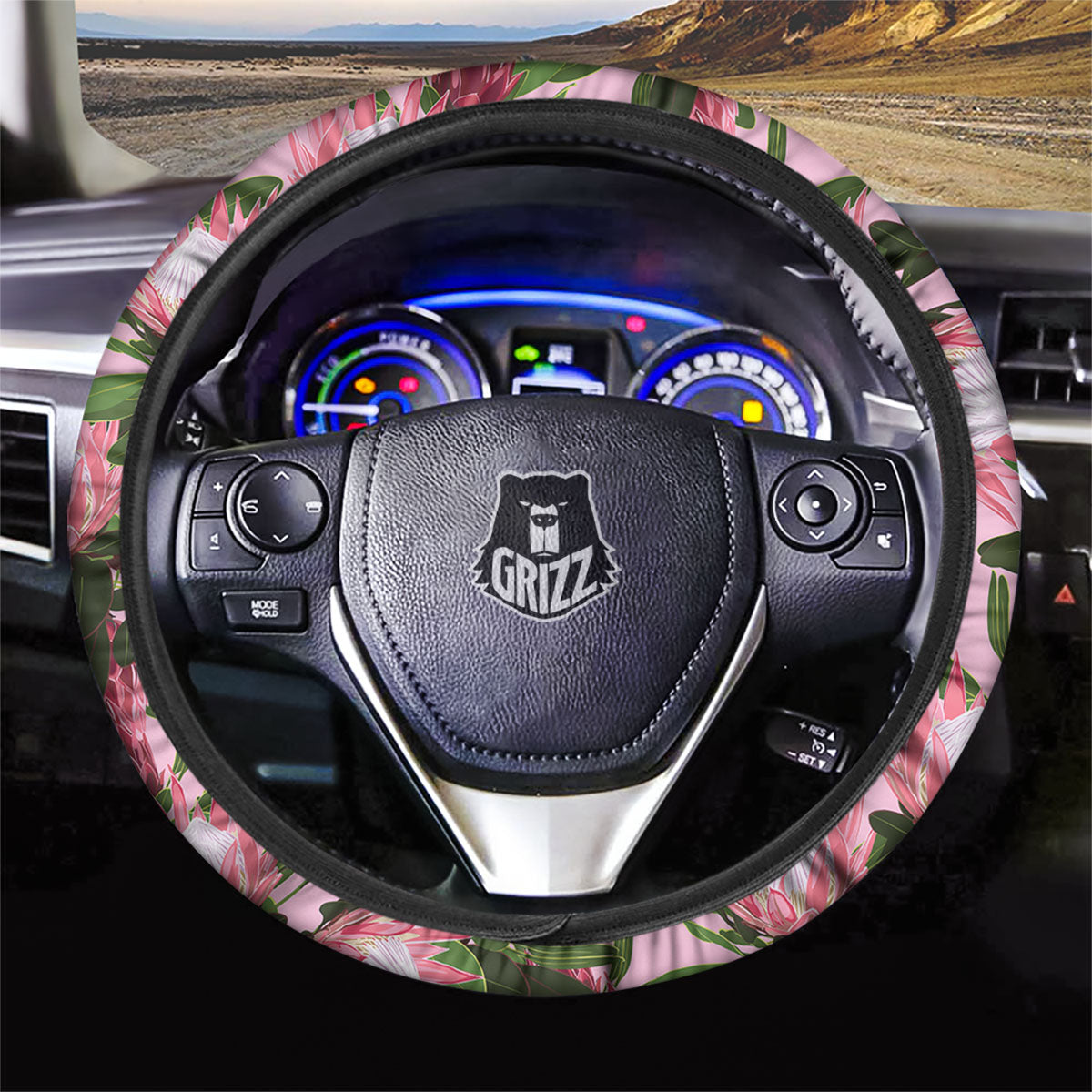 Floral Protea Print Pattern Car Steering Wheel Cover-grizzshop