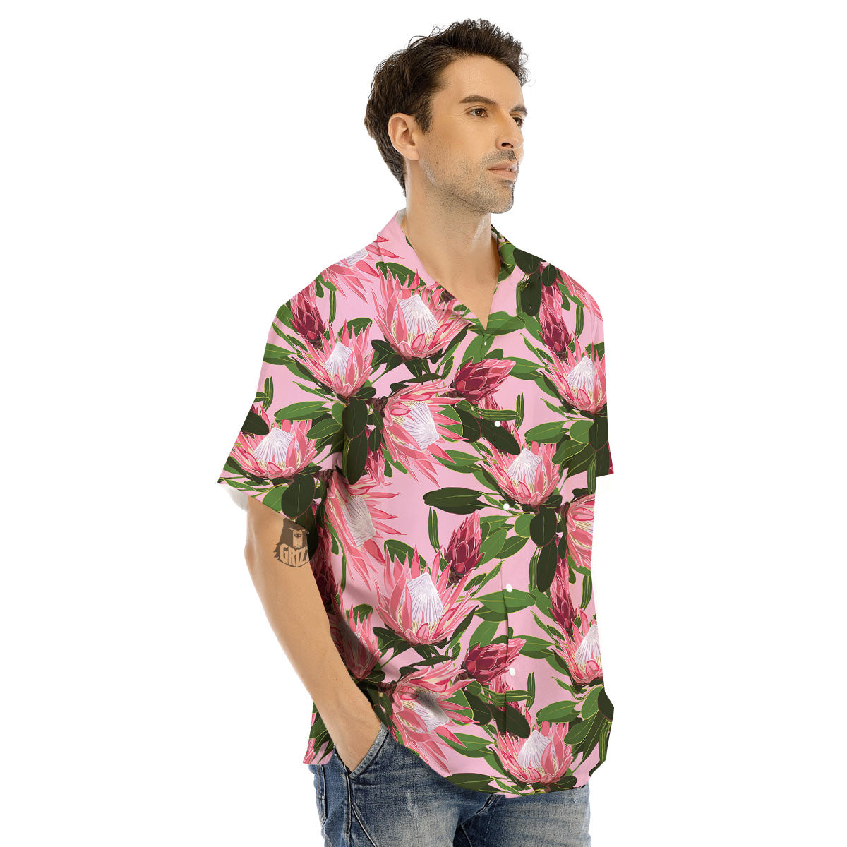 Floral Protea Print Pattern Men's Hawaiian Shirt-grizzshop