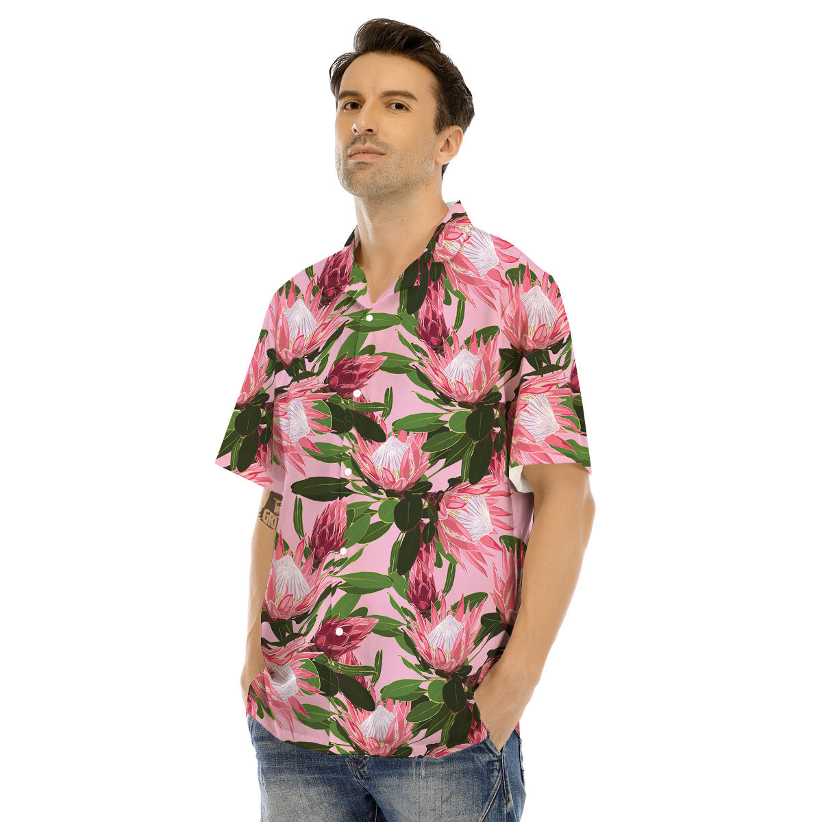 Floral Protea Print Pattern Men's Hawaiian Shirt-grizzshop