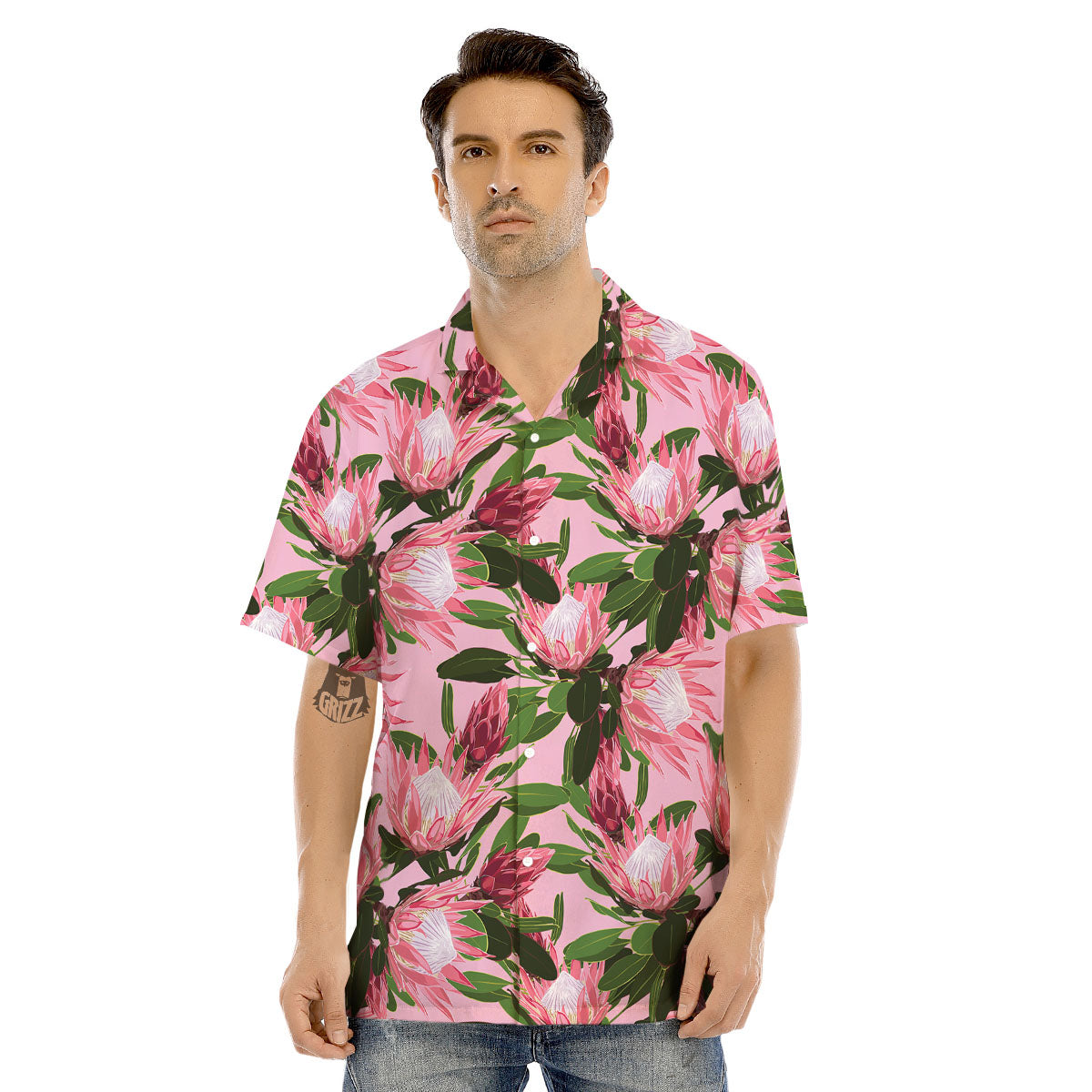 Floral Protea Print Pattern Men's Hawaiian Shirt-grizzshop