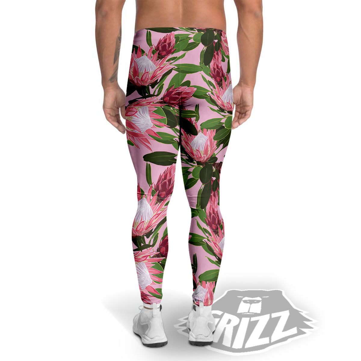 Floral Protea Print Pattern Men's Leggings-grizzshop