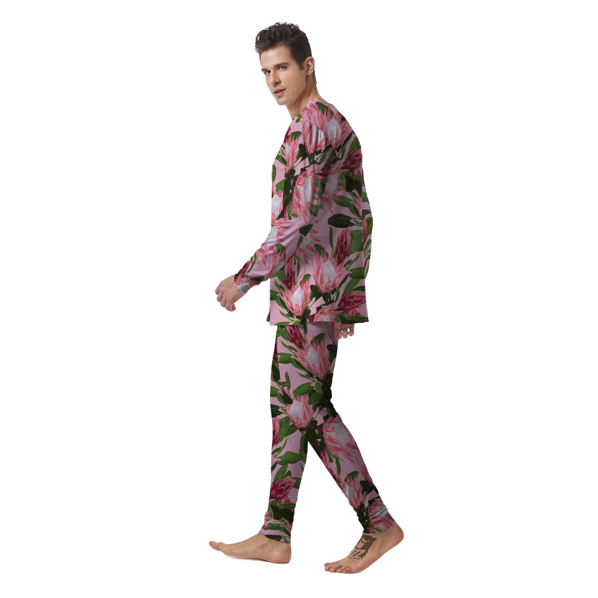Floral Protea Print Pattern Men's Pajamas-grizzshop