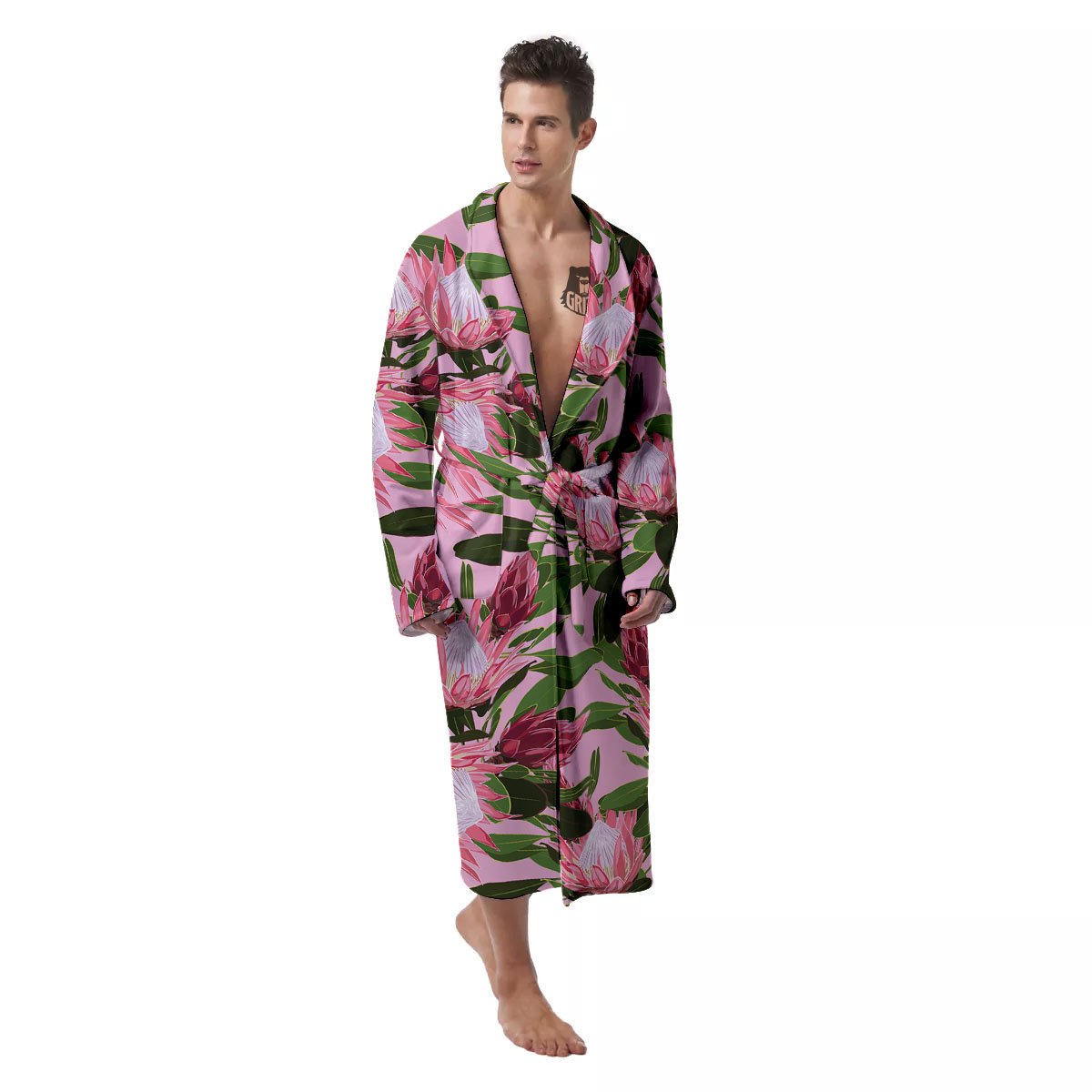 Floral Protea Print Pattern Men's Robe-grizzshop