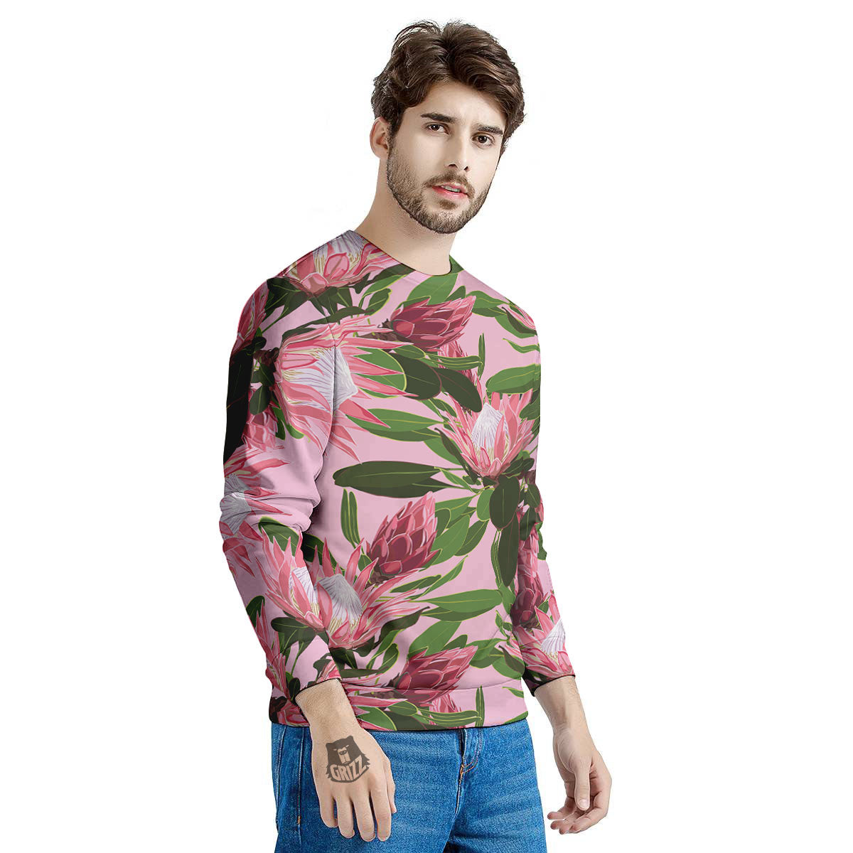 Floral Protea Print Pattern Men's Sweatshirt-grizzshop