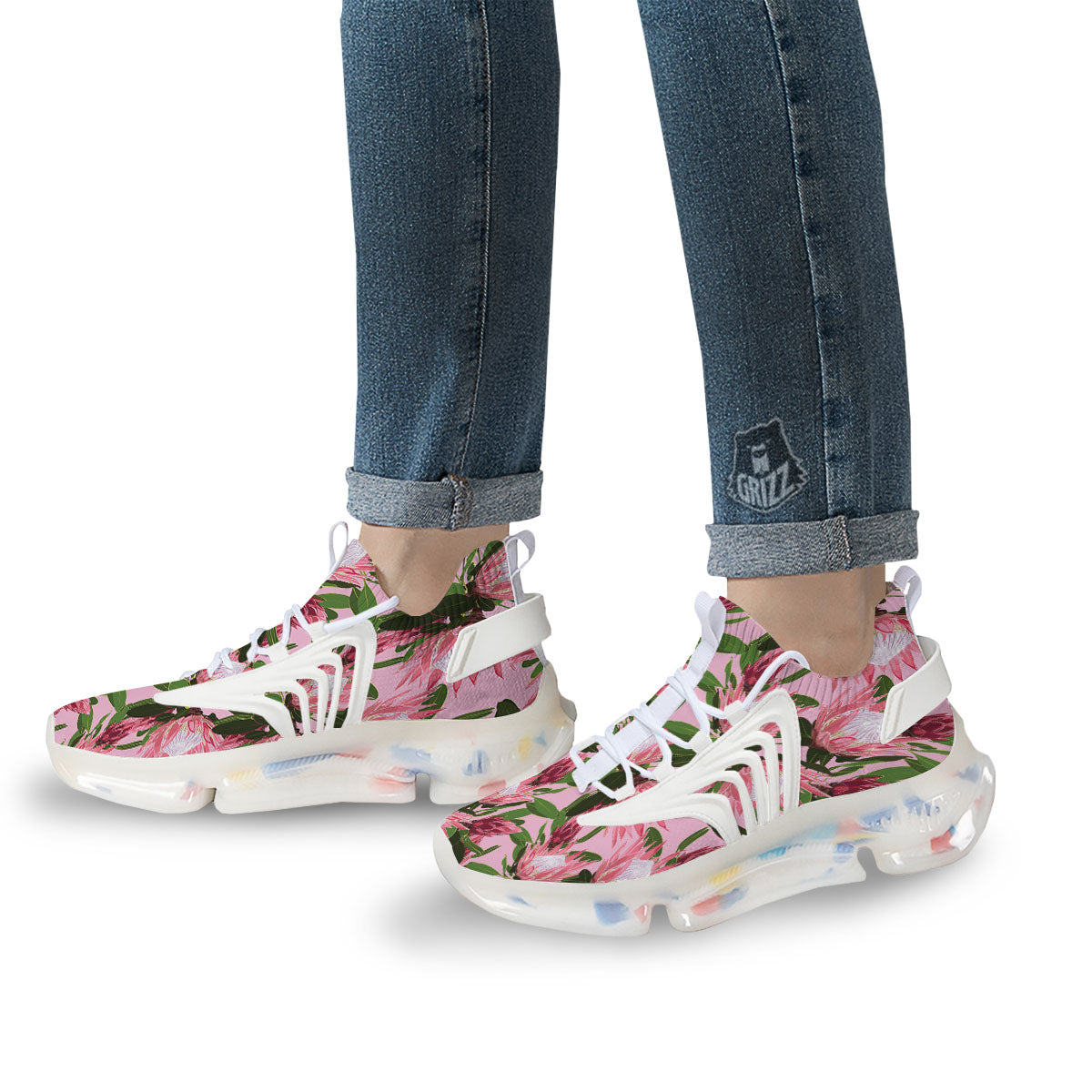 Floral Protea Print Pattern White Gym Shoes-grizzshop