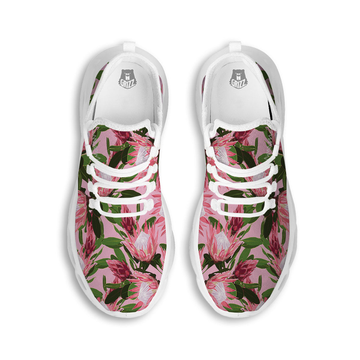 Floral Protea Print Pattern White Running Shoes-grizzshop
