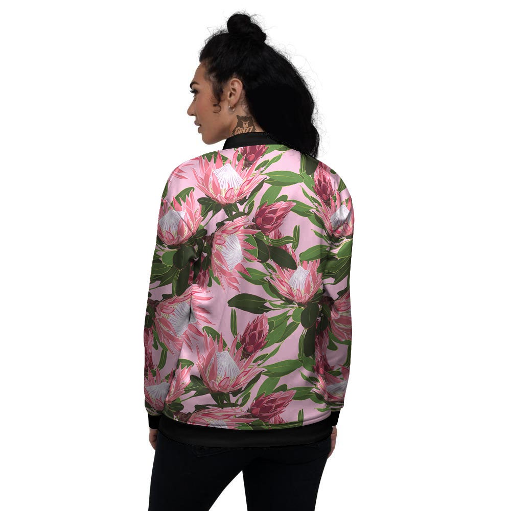Floral Protea Print Pattern Women's Bomber Jacket-grizzshop