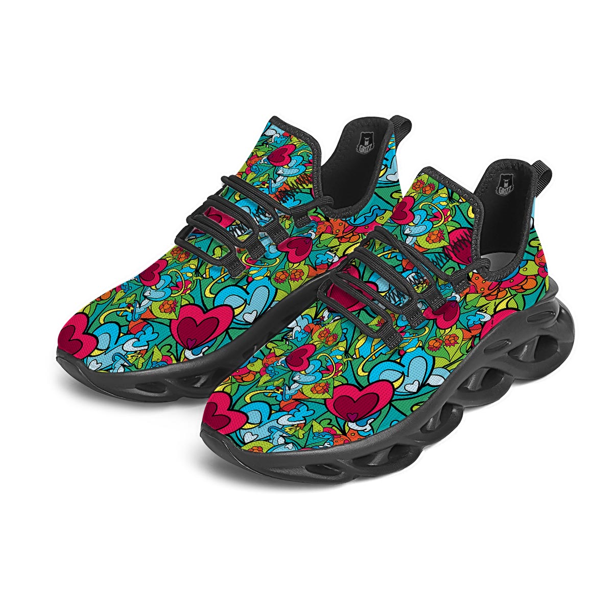 Floral Psychedelic Black Running Shoes-grizzshop