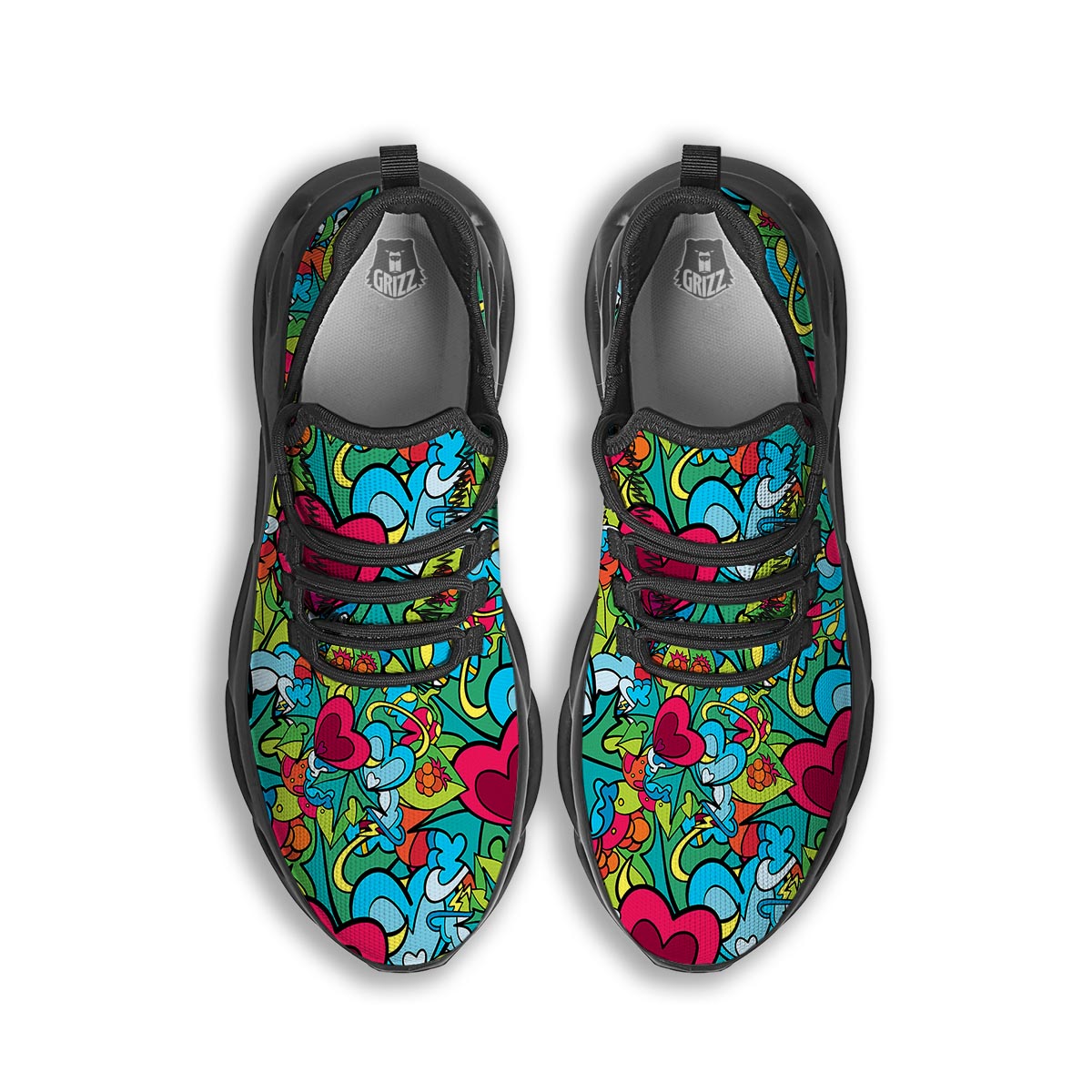 Floral Psychedelic Black Running Shoes-grizzshop