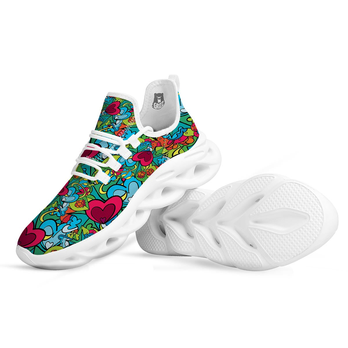 Floral Psychedelic White Running Shoes-grizzshop