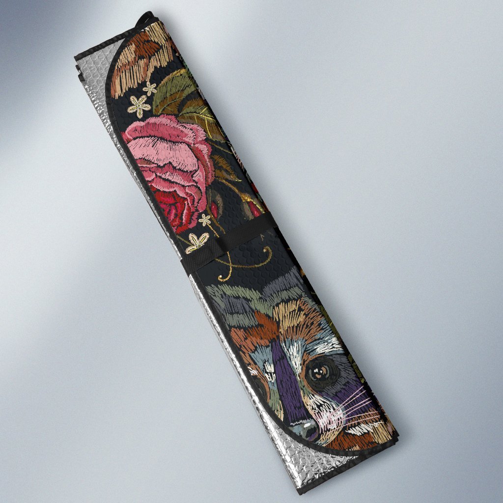 Floral Raccoon Pattern Print Car Sun Shade-grizzshop