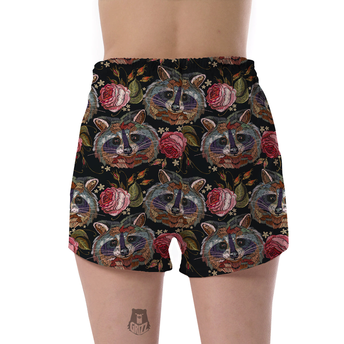 Floral Raccoon Pattern Print Women's Shorts-grizzshop