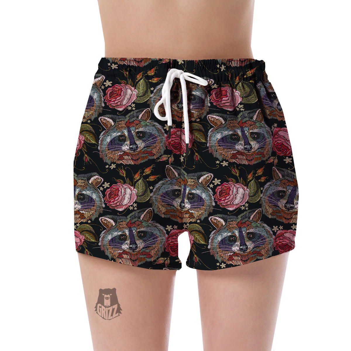 Floral Raccoon Pattern Print Women's Shorts-grizzshop