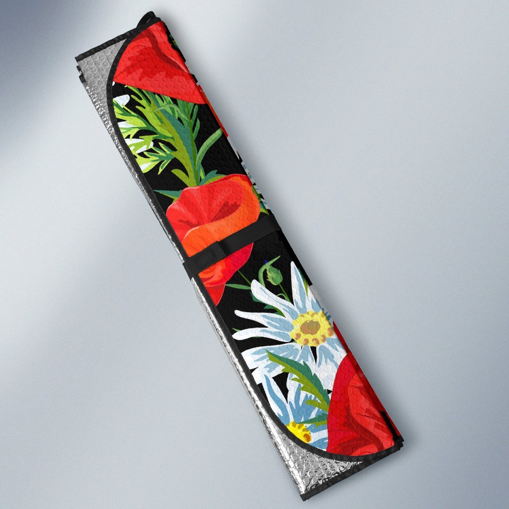 Floral Red Poppy Pattern Print Car Sun Shade-grizzshop