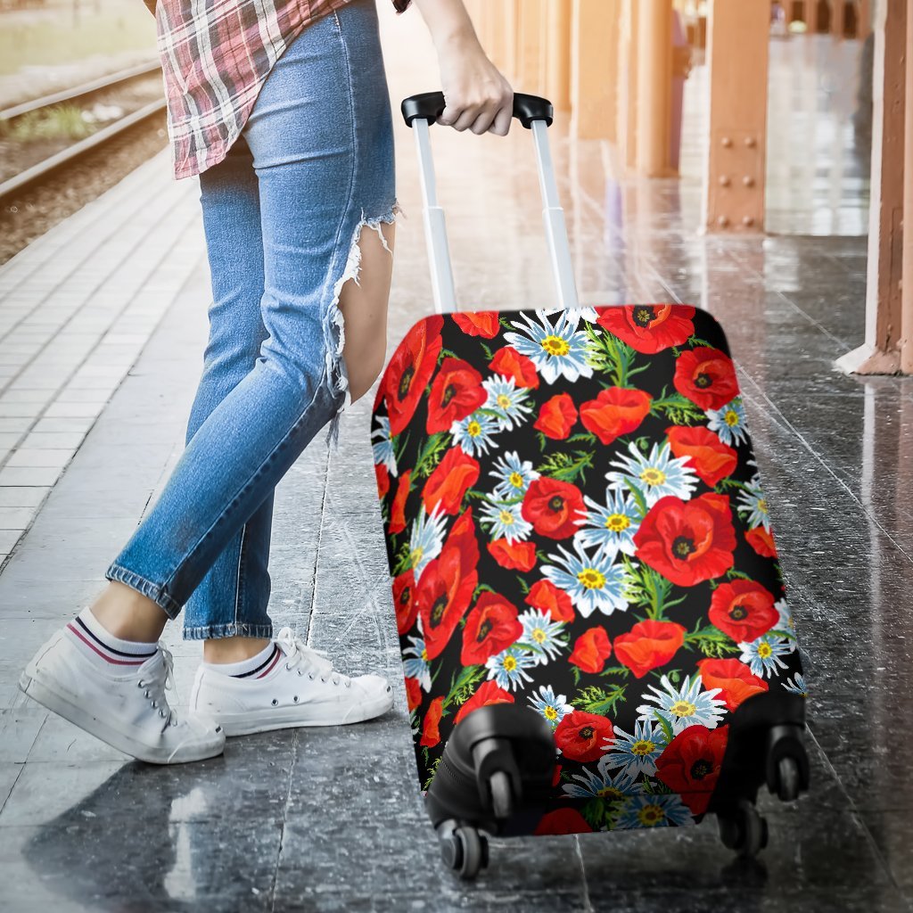 Floral Red Poppy Pattern Print Luggage Cover Protector-grizzshop