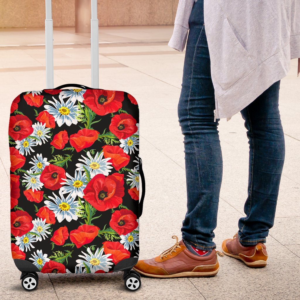 Floral Red Poppy Pattern Print Luggage Cover Protector-grizzshop