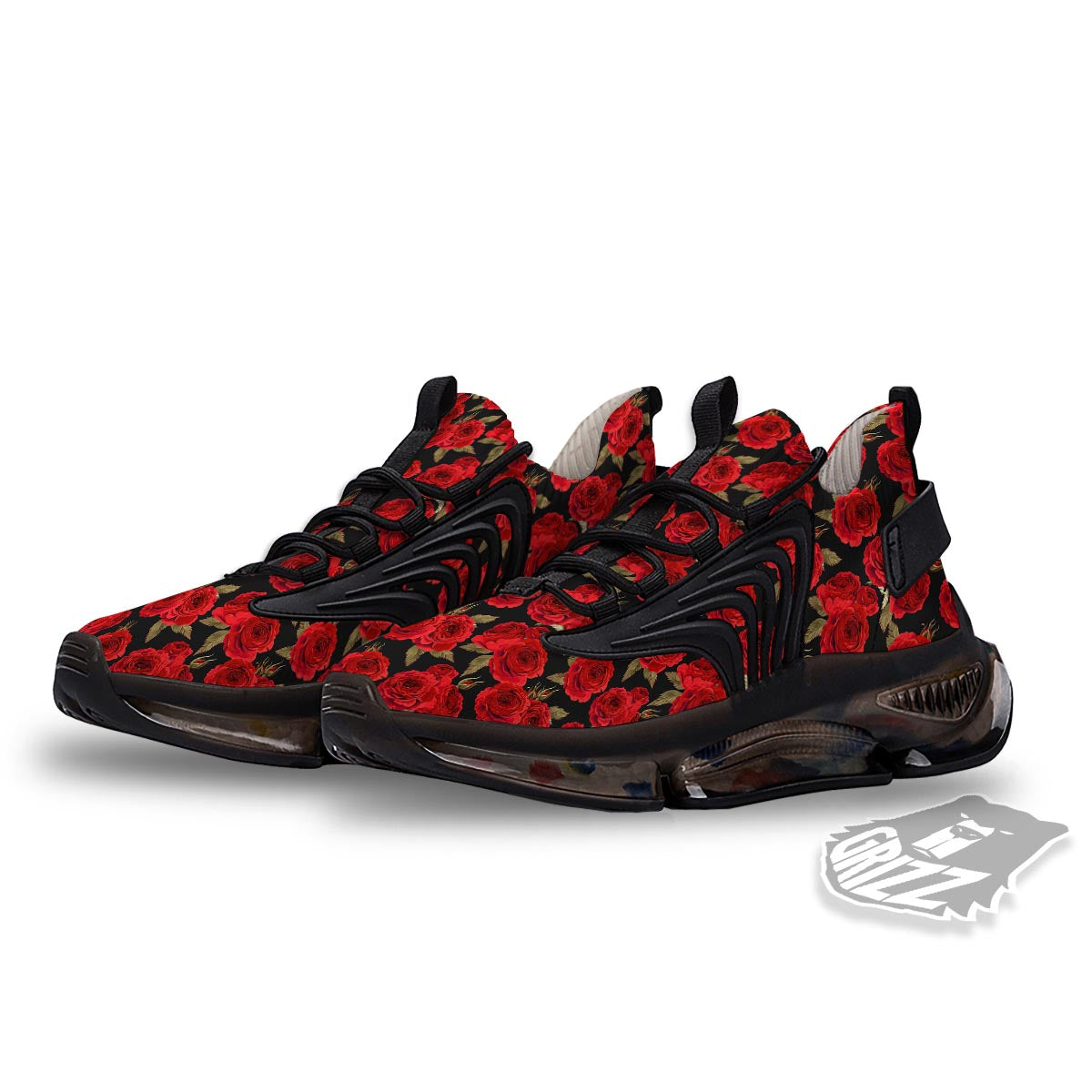 Floral Red Rose Print Pattern Black Gym Shoes-grizzshop
