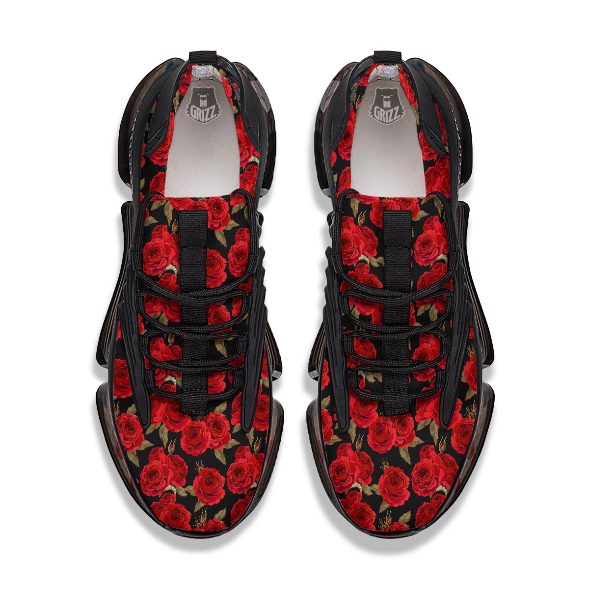 Floral Red Rose Print Pattern Black Gym Shoes-grizzshop