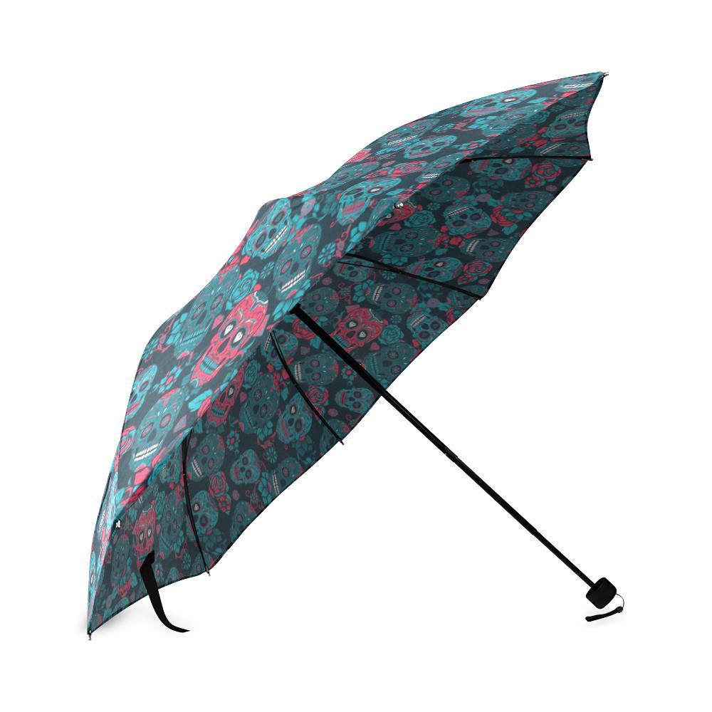 Floral Rose Sugar Skull Skeleton Girly Pattern Print Foldable Umbrella-grizzshop