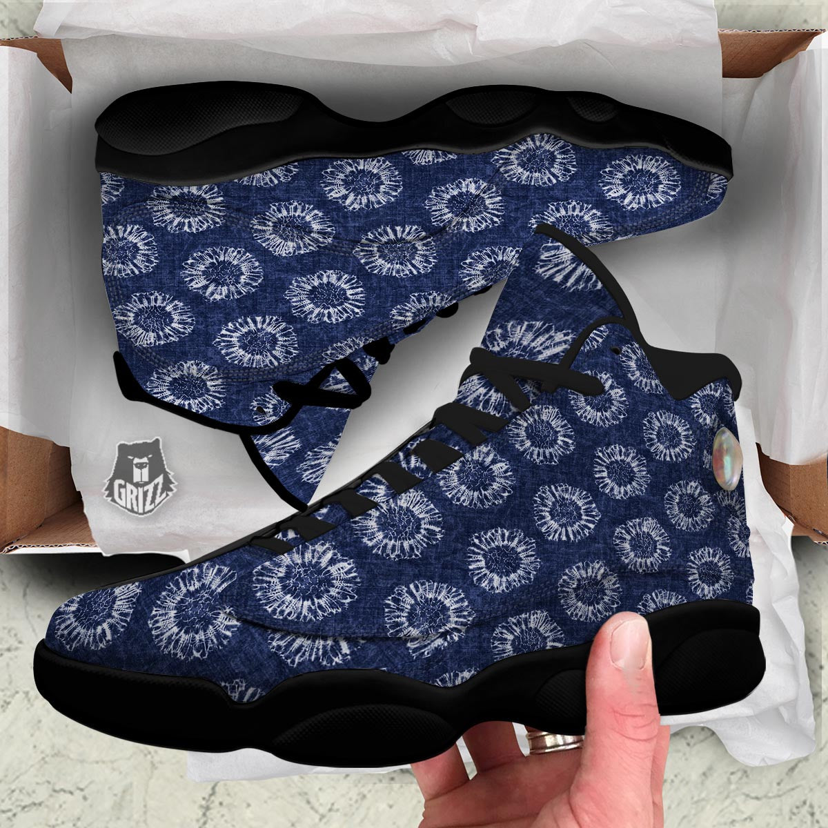 Floral Shibori Print Pattern Black Basketball Shoes-grizzshop