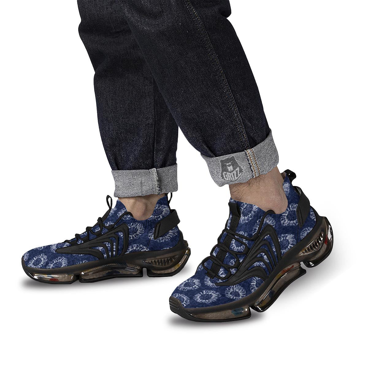 Floral Shibori Print Pattern Black Gym Shoes-grizzshop