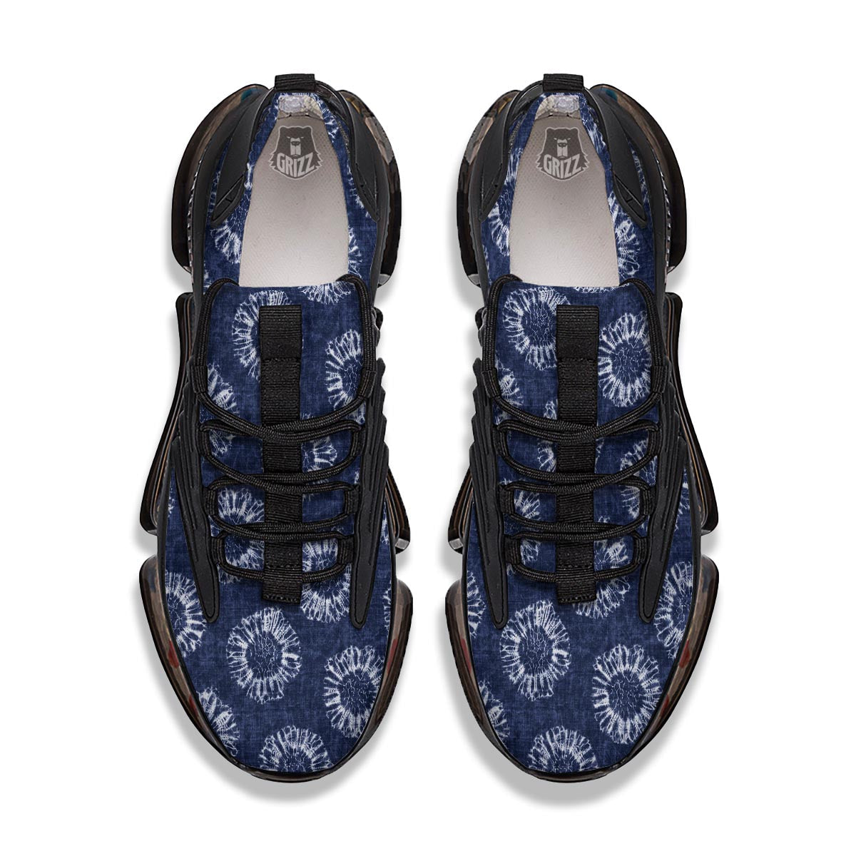 Floral Shibori Print Pattern Black Gym Shoes-grizzshop
