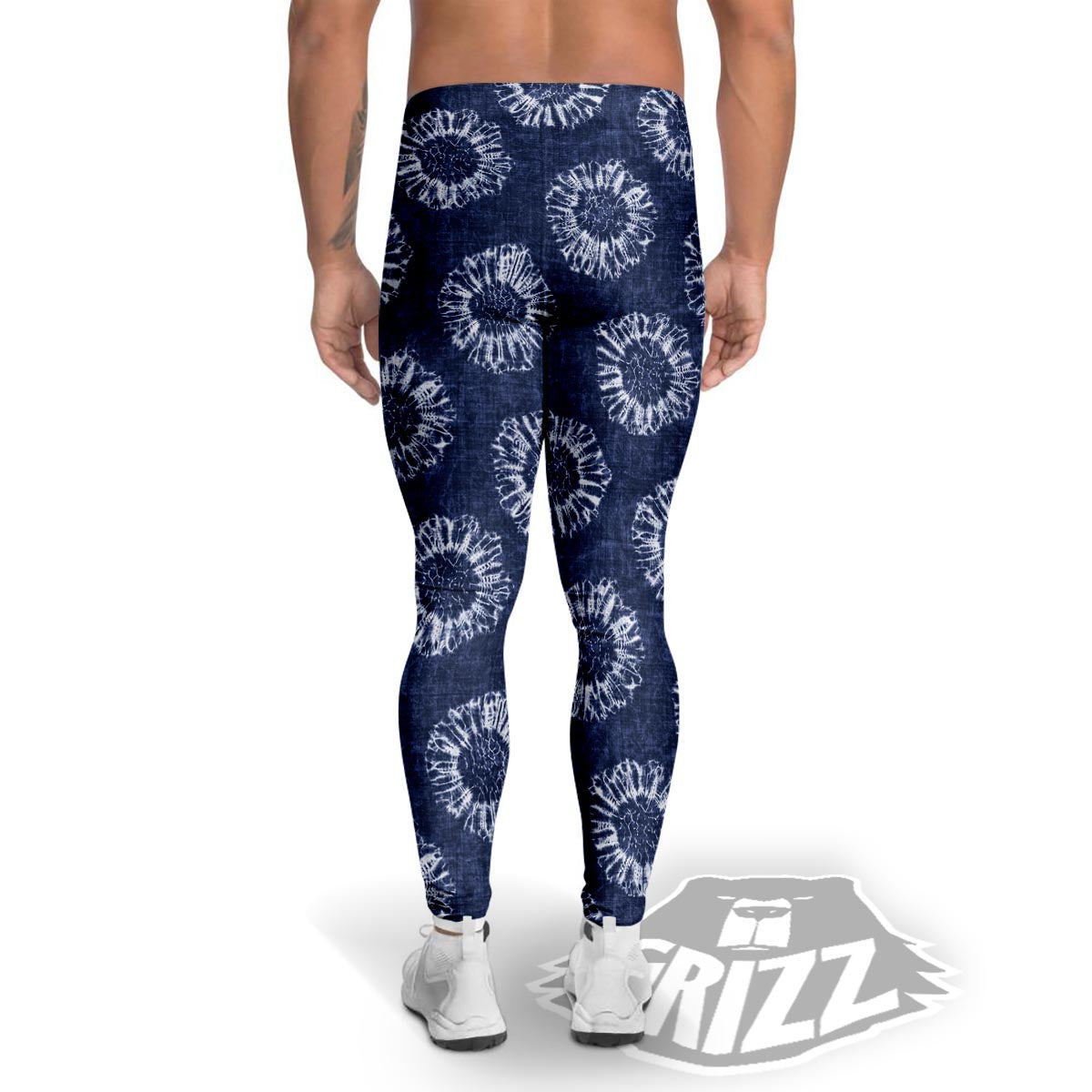 Floral Shibori Print Pattern Men's Leggings-grizzshop