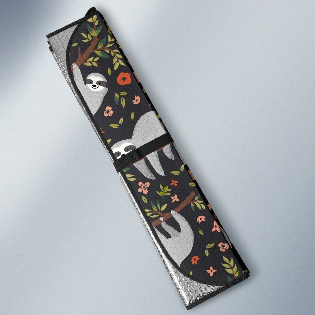 Floral Sloth Pattern Print Car Sun Shade-grizzshop