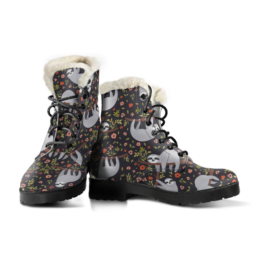 Floral Sloth Pattern Print Comfy Winter Boots-grizzshop