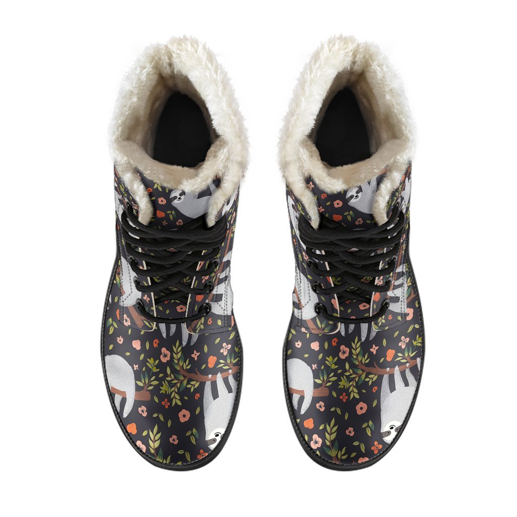 Floral Sloth Pattern Print Comfy Winter Boots-grizzshop