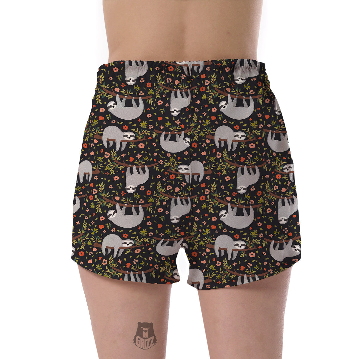 Floral Sloth Pattern Print Women's Shorts-grizzshop