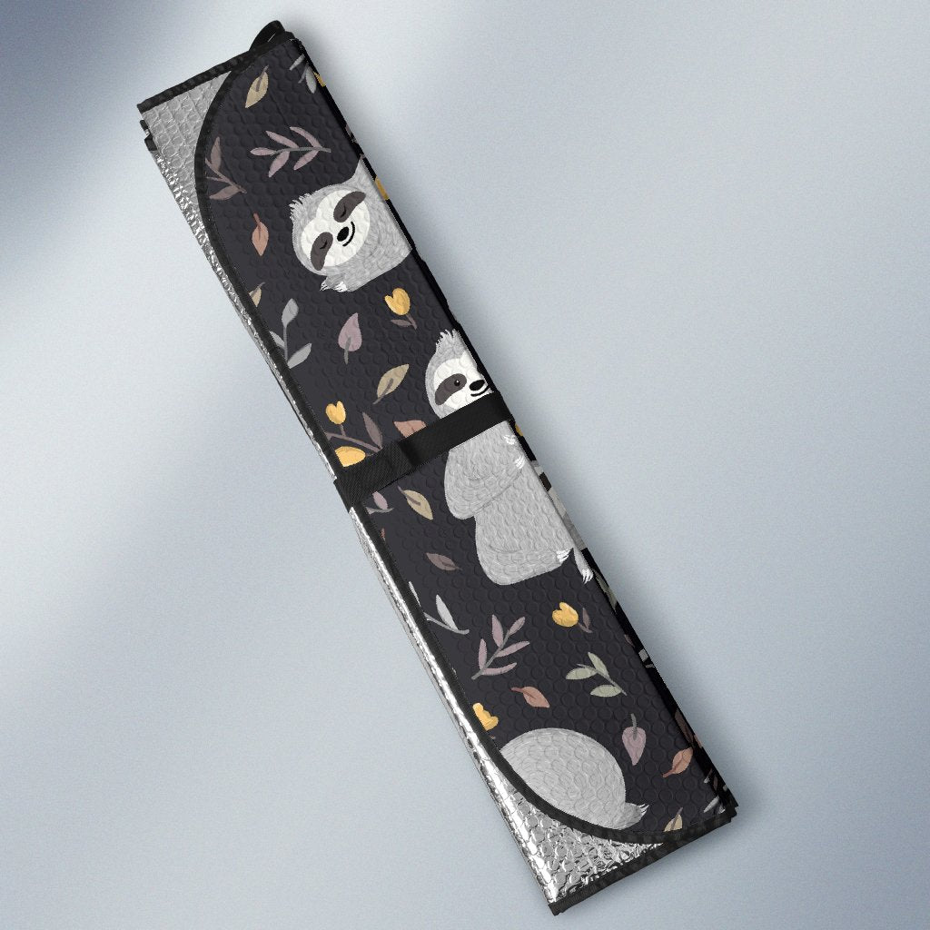 Floral Sloth Print Pattern Car Sun Shade-grizzshop