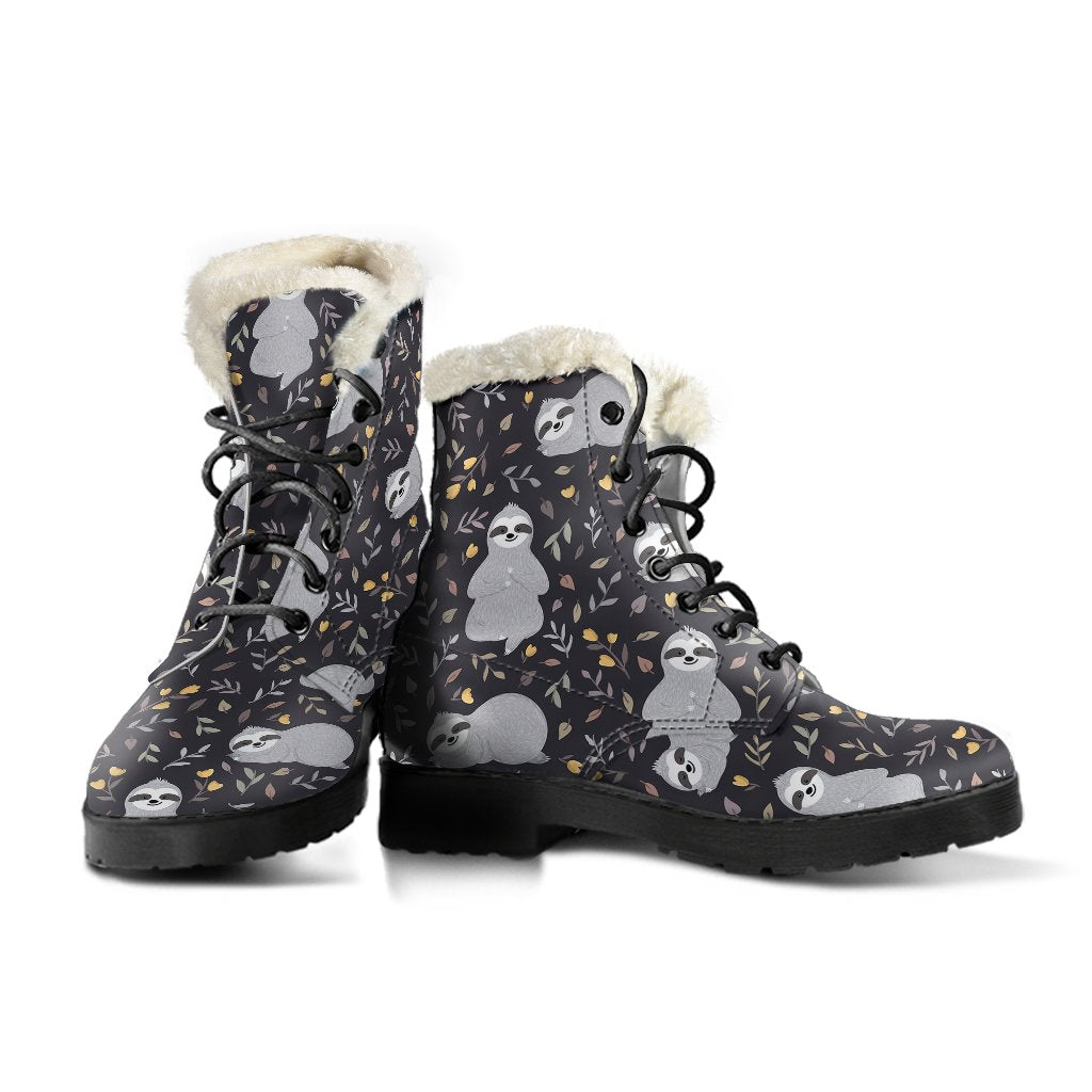 Floral Sloth Print Pattern Comfy Winter Boots-grizzshop