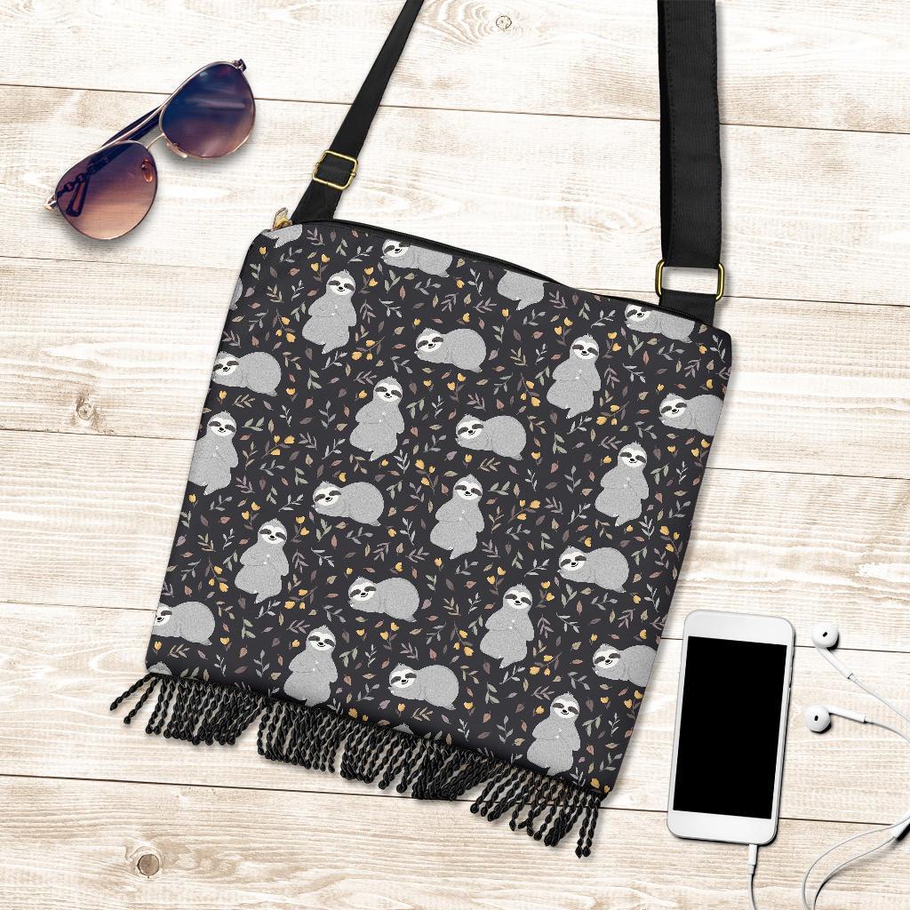 Floral Sloth Print Pattern Crossbody Bags-grizzshop
