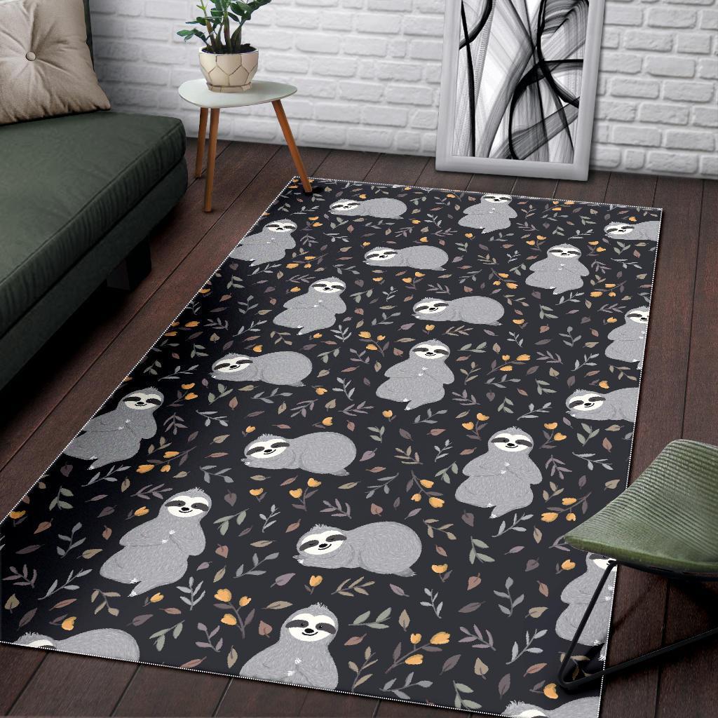 Floral Sloth Print Pattern Floor Mat-grizzshop