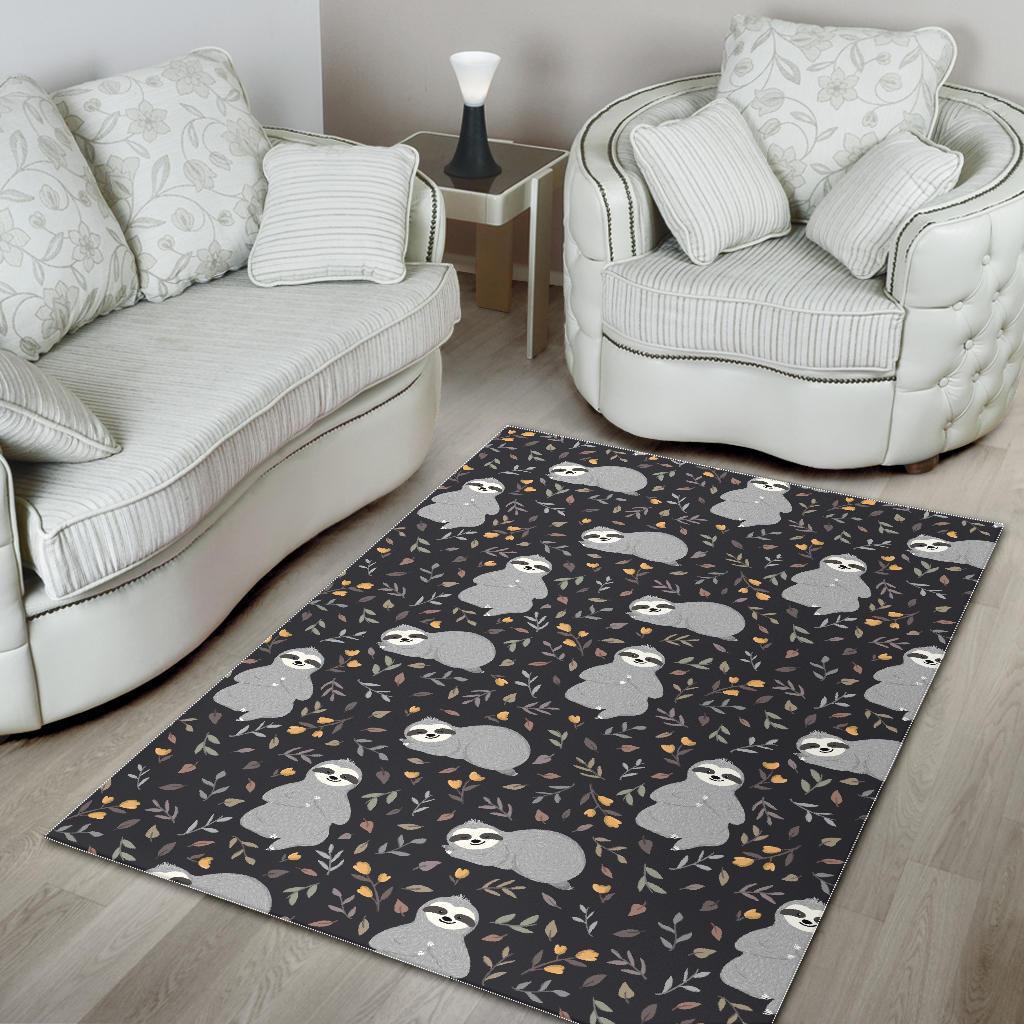 Floral Sloth Print Pattern Floor Mat-grizzshop