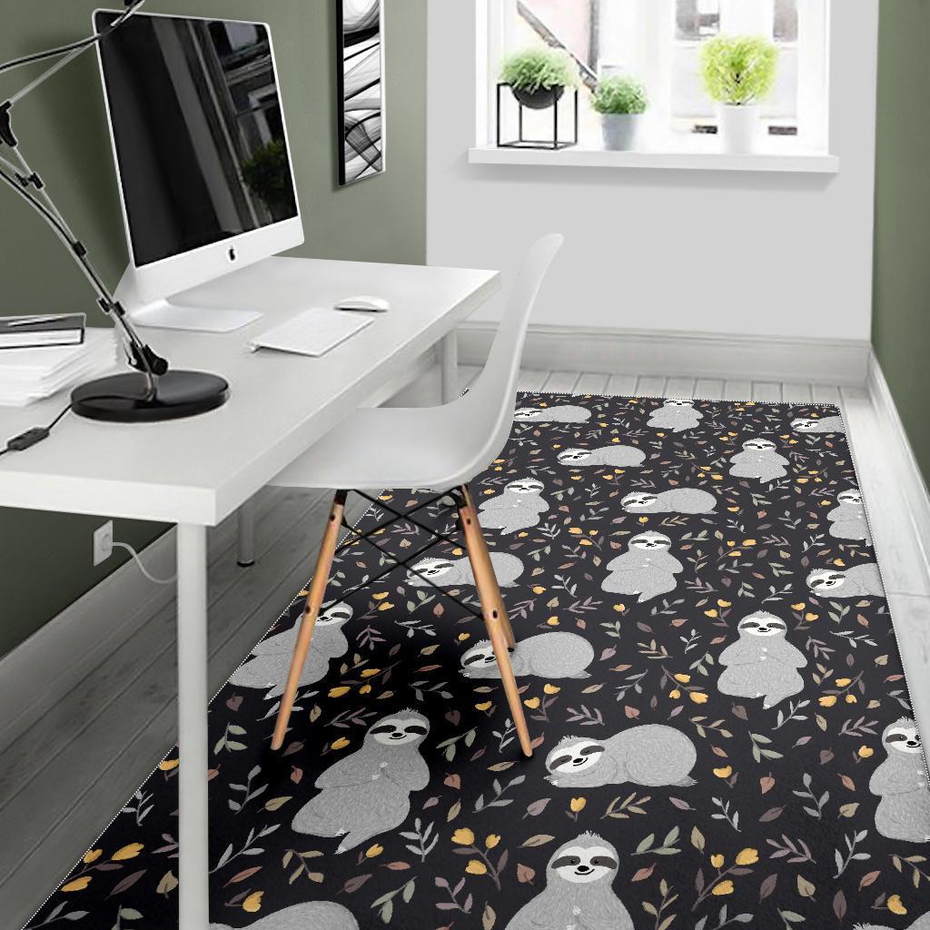 Floral Sloth Print Pattern Floor Mat-grizzshop