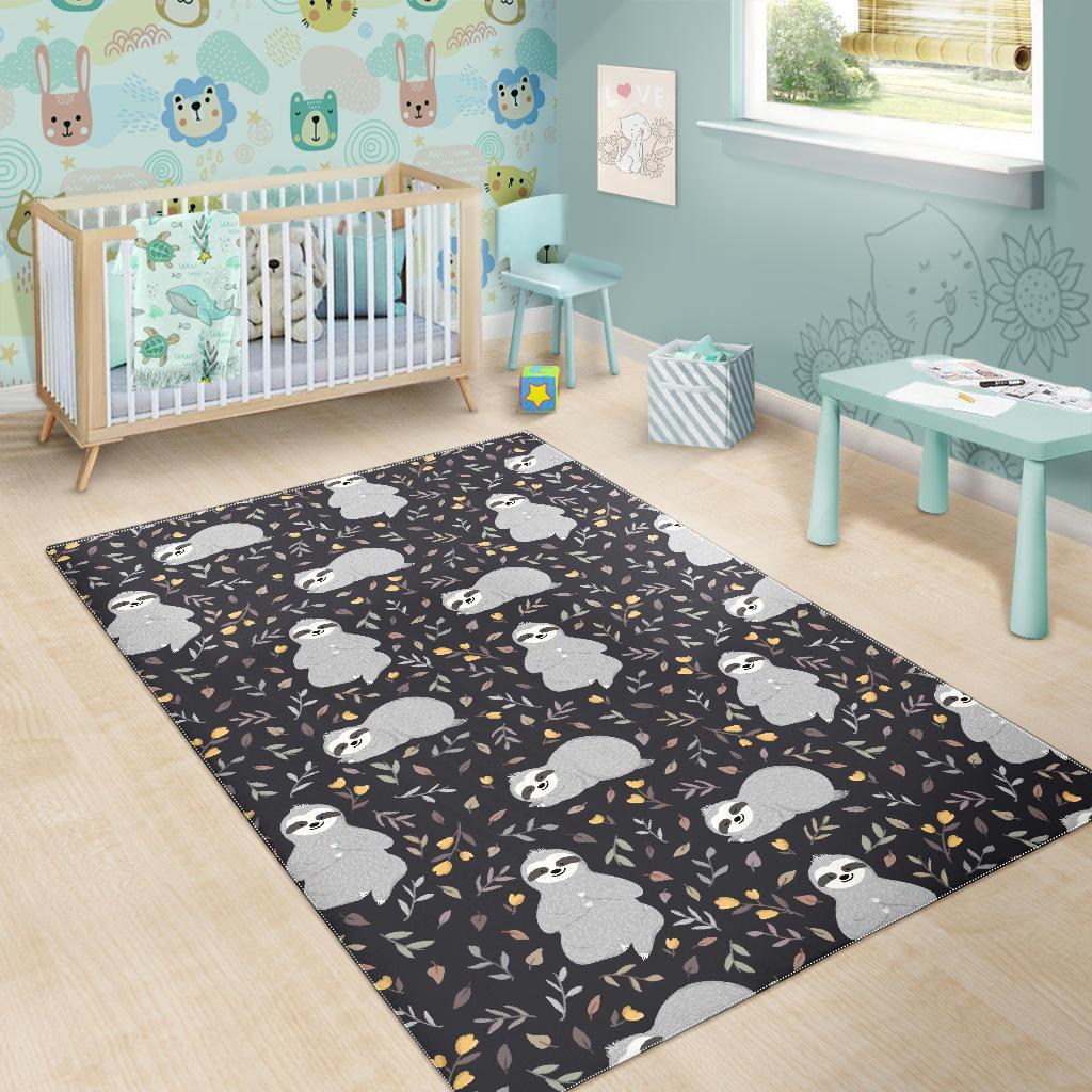 Floral Sloth Print Pattern Floor Mat-grizzshop