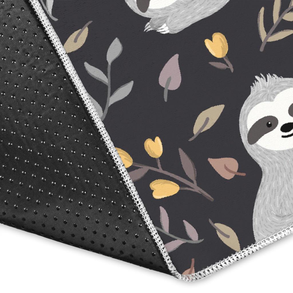 Floral Sloth Print Pattern Floor Mat-grizzshop
