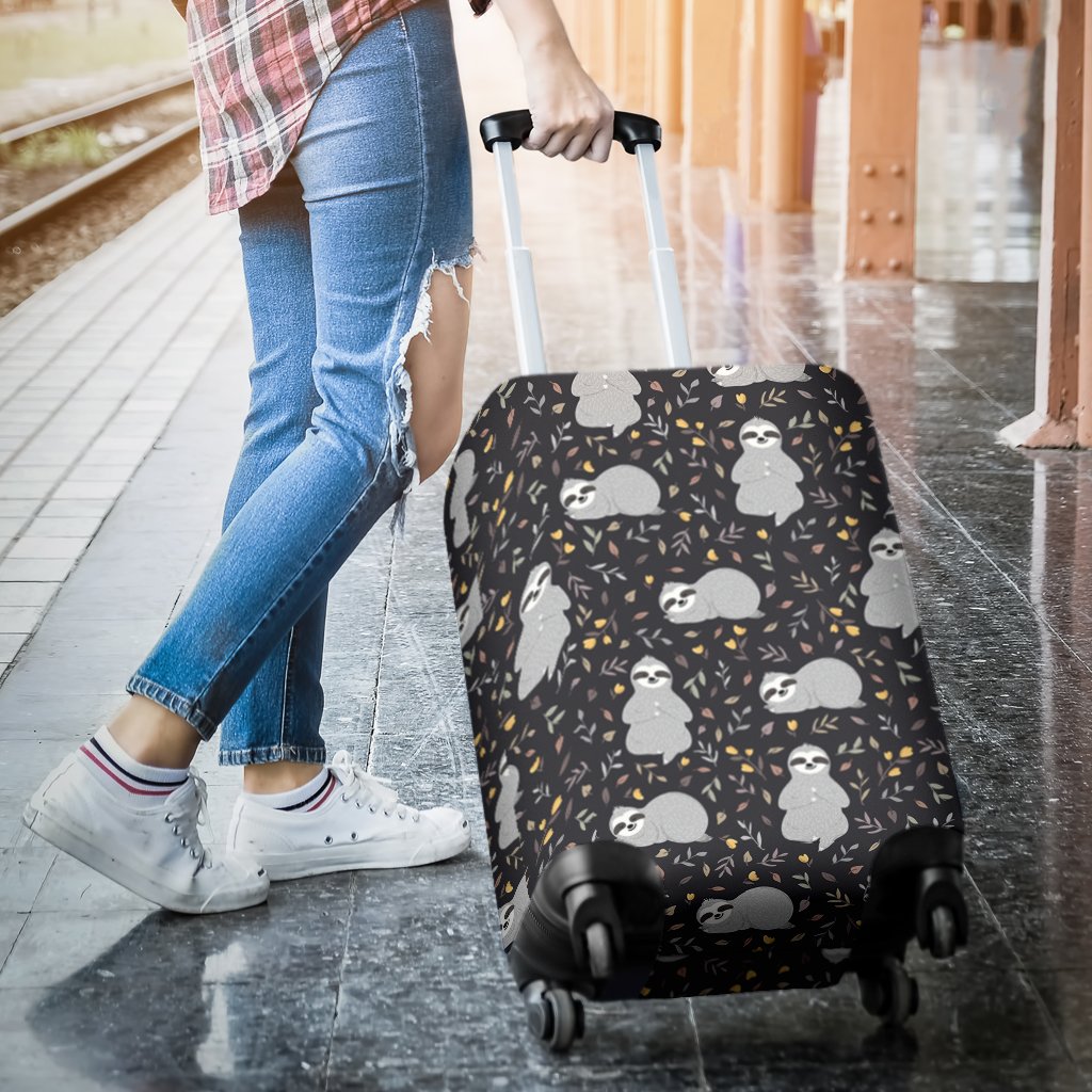 Floral Sloth Print Pattern Luggage Cover Protector-grizzshop