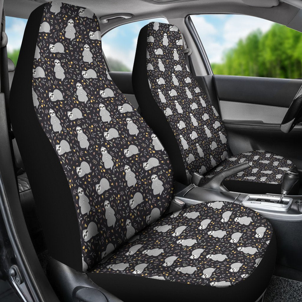 Floral Sloth Print Pattern Universal Fit Car Seat Cover-grizzshop