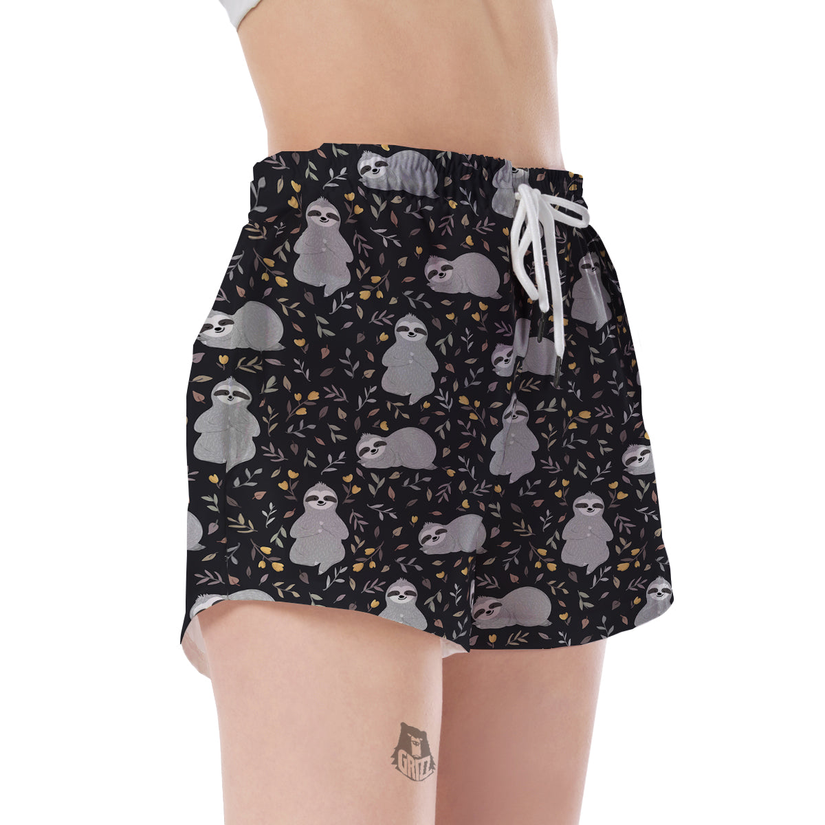 Floral Sloth Print Pattern Women's Shorts-grizzshop