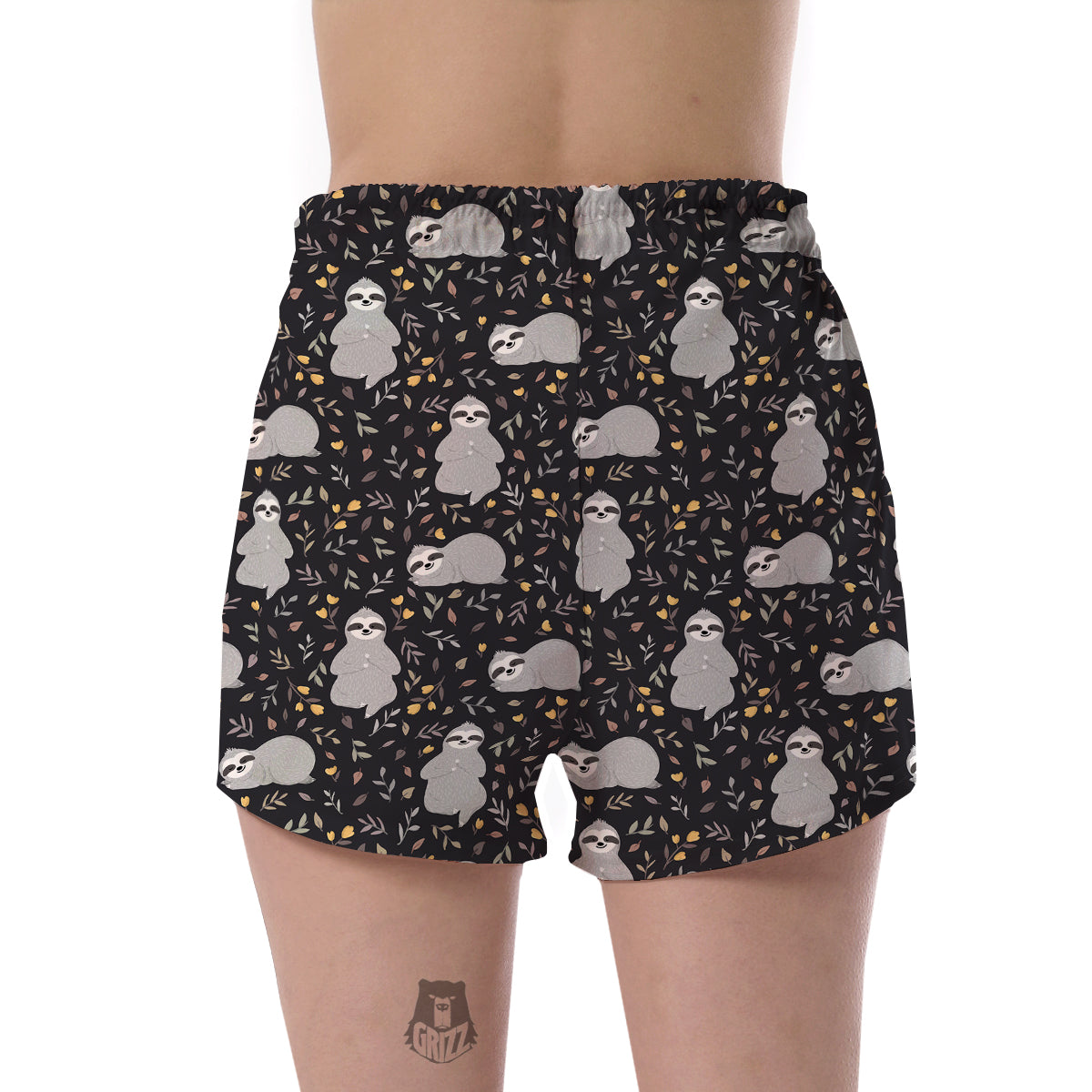 Floral Sloth Print Pattern Women's Shorts-grizzshop