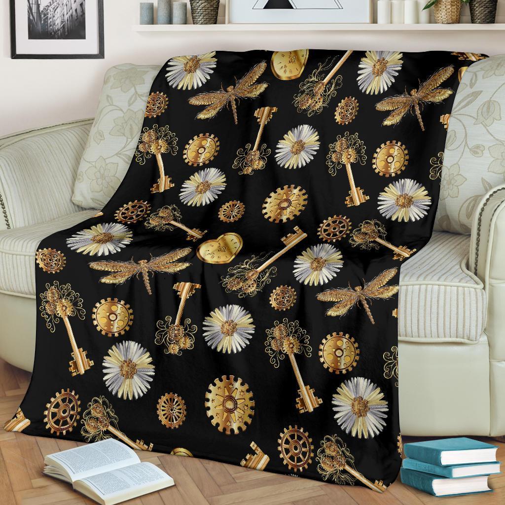 Floral Steampunk Pattern Print Blanket-grizzshop